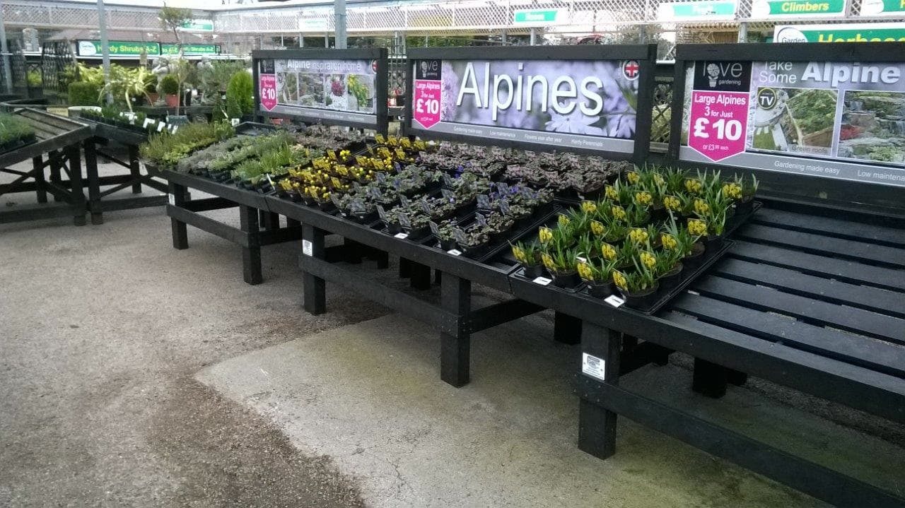 Display tables for garden centres.